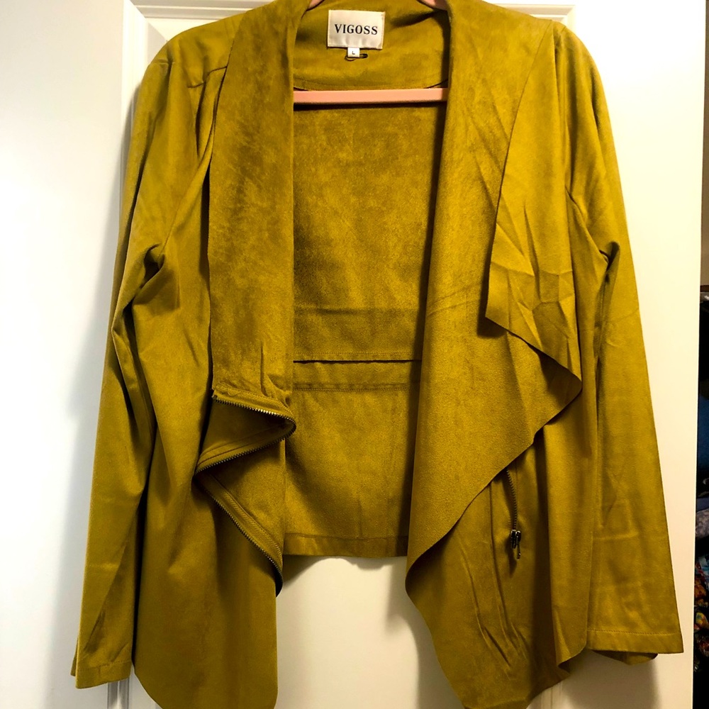 HOT mustard! New without tags, Vigoss faux suede drape jacket in dark mustard